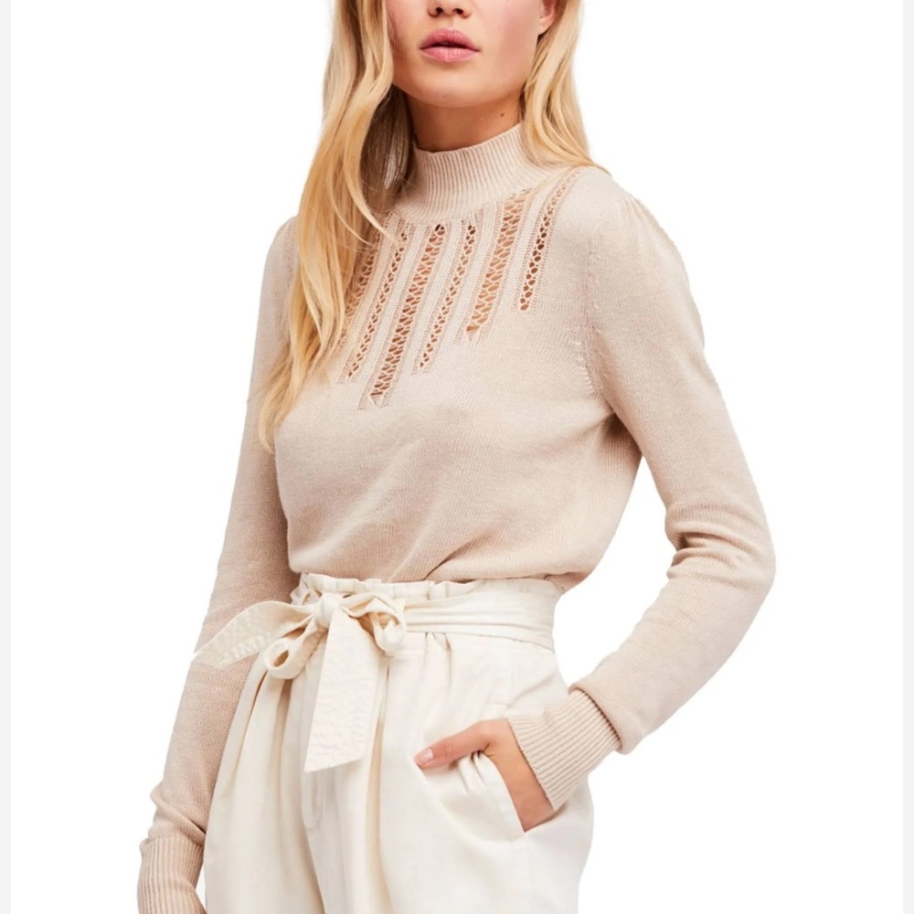 Free People Time after time sweater XS mock neck open‎ knit detail ribbed trim - Picture 9 of 10